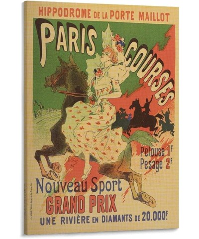 Hippodrome De La Porte Maillot, Paris Courses, Retro Poster, Woman And Horse, Yellow And Green, Home Canvas Wall Art Print Po...