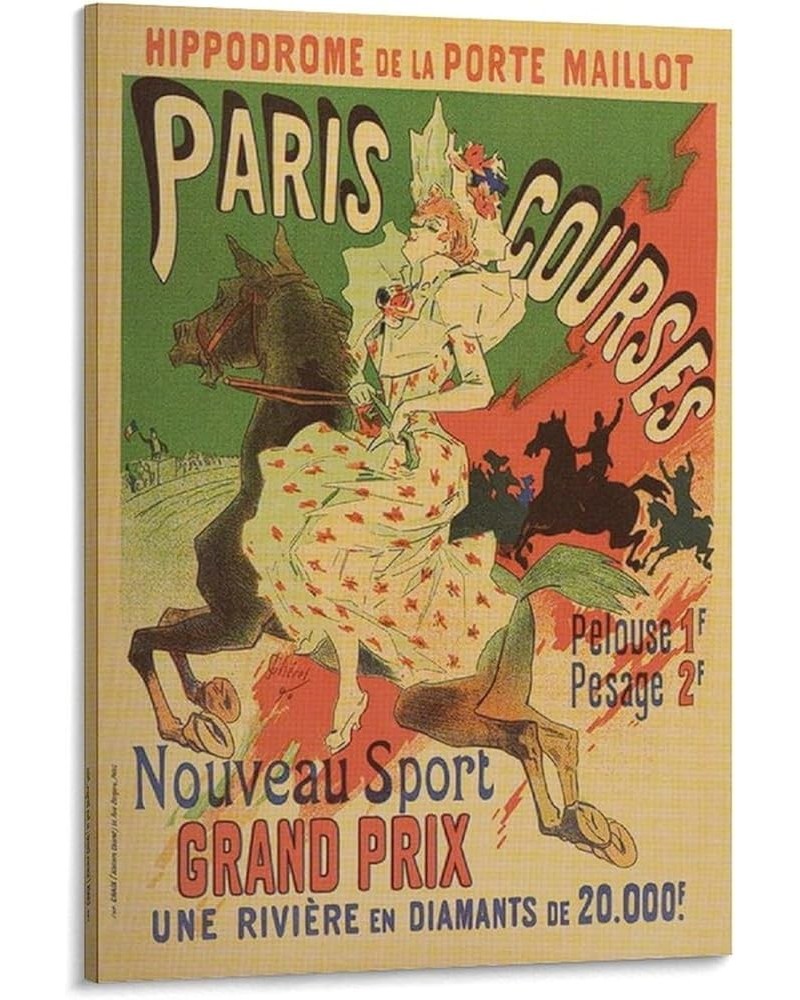 Hippodrome De La Porte Maillot, Paris Courses, Retro Poster, Woman And Horse, Yellow And Green, Home Canvas Wall Art Print Po...