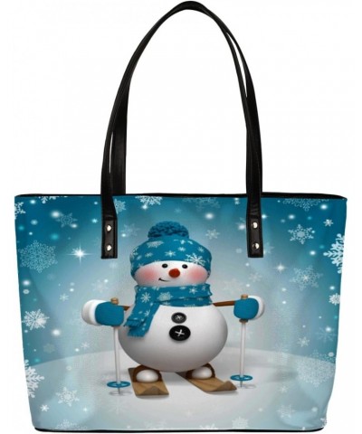 Lovely Snowman Tote Bag Women Shoulder Handbags PU Leather Everyday Bag with External Pocket Large Capacity Aesthetic Corduro...