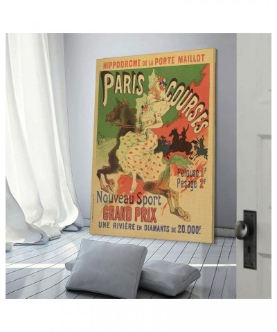 Hippodrome De La Porte Maillot, Paris Courses, Retro Poster, Woman And Horse, Yellow And Green, Home Canvas Wall Art Print Po...