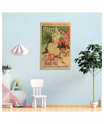 Hippodrome De La Porte Maillot, Paris Courses, Retro Poster, Woman And Horse, Yellow And Green, Home Canvas Wall Art Print Po...