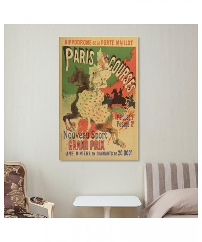 Hippodrome De La Porte Maillot, Paris Courses, Retro Poster, Woman And Horse, Yellow And Green, Home Canvas Wall Art Print Po...