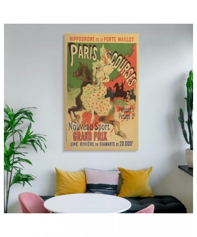 Hippodrome De La Porte Maillot, Paris Courses, Retro Poster, Woman And Horse, Yellow And Green, Home Canvas Wall Art Print Po...