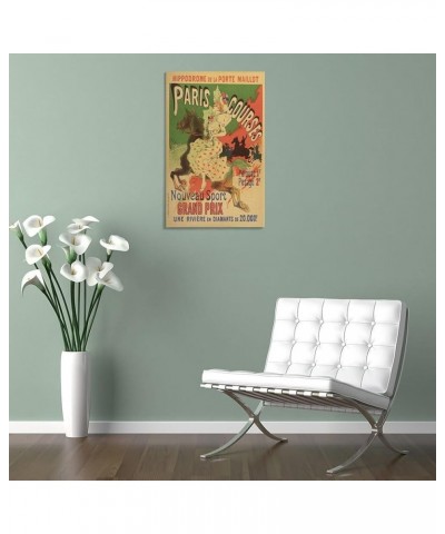 Hippodrome De La Porte Maillot, Paris Courses, Retro Poster, Woman And Horse, Yellow And Green, Home Canvas Wall Art Print Po...