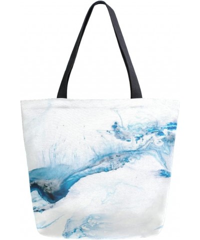 Blue & White Marble Art Painting Large Canvas Tote Bag Shopping Shoulder Handbag with Small Zippered Pocket $10.56 Totes