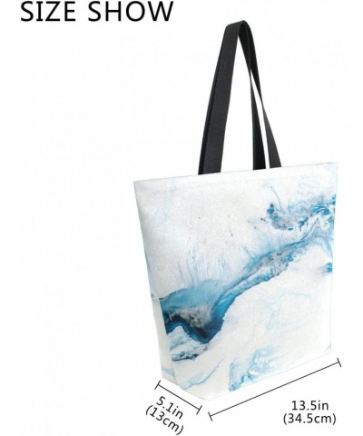 Blue & White Marble Art Painting Large Canvas Tote Bag Shopping Shoulder Handbag with Small Zippered Pocket $10.56 Totes