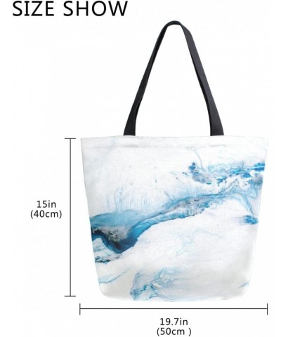 Blue & White Marble Art Painting Large Canvas Tote Bag Shopping Shoulder Handbag with Small Zippered Pocket $10.56 Totes