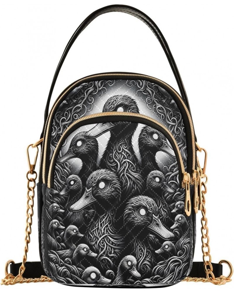 Cool Ducks Crossbody Bags for Women Quilted Shoulder Bag Handbag with Chain Strap Dark Black Trendy Cross Body Cell Phone Cro...