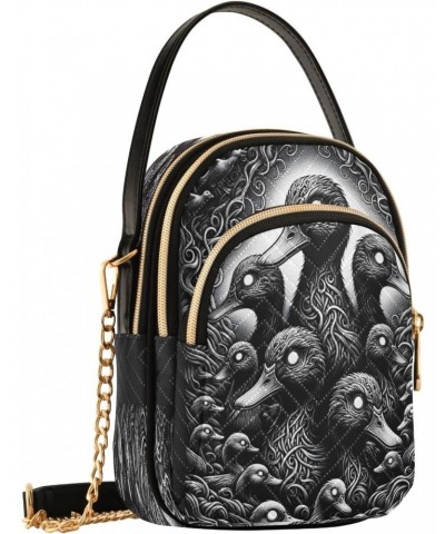 Cool Ducks Crossbody Bags for Women Quilted Shoulder Bag Handbag with Chain Strap Dark Black Trendy Cross Body Cell Phone Cro...