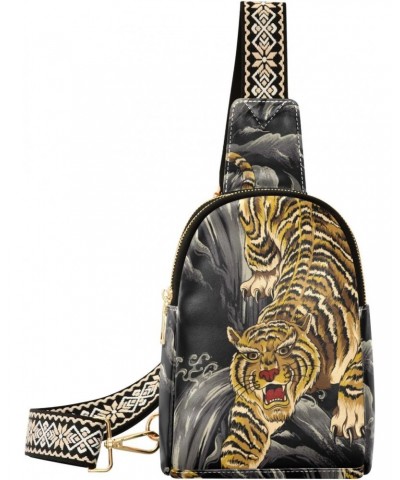 Asian Tiger Crossbody Sling Bag for Women Men Leather Chest Bags Purse Adjustable Cross Body Daypack for Traveling Work Shopp...