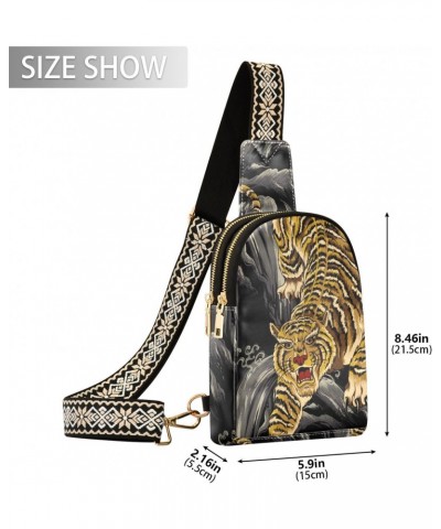 Asian Tiger Crossbody Sling Bag for Women Men Leather Chest Bags Purse Adjustable Cross Body Daypack for Traveling Work Shopp...