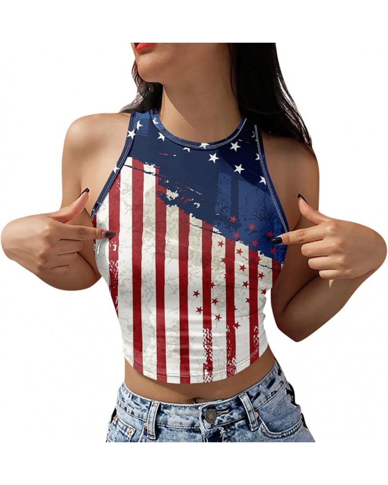 Going Out Tops for Women American Flag Round Neck Work Shirt Sleeveless Casual Tank Tops 2024 Summer Basic Tops 1-dark Blue $...