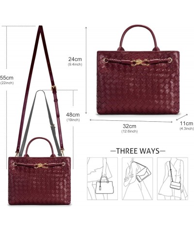 Woven Bag for Women, Small Tote Bag Hobo Bag Crossbody Bags PU Leather Handmade Woven Purses Gift For Women Wine Red $22.55 T...