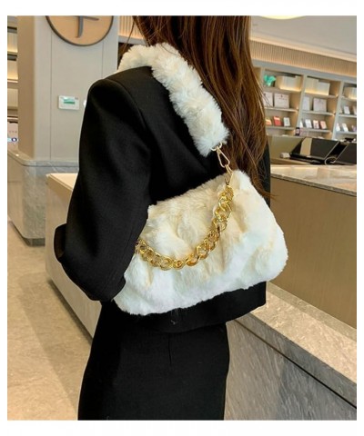 Furry Shoulder Crossbody Bag for Women Fuzzy Faux Fur Hobo Tote Handbag Plush Handbag Pearl Chain Armpit Purse Chain Khaki $1...