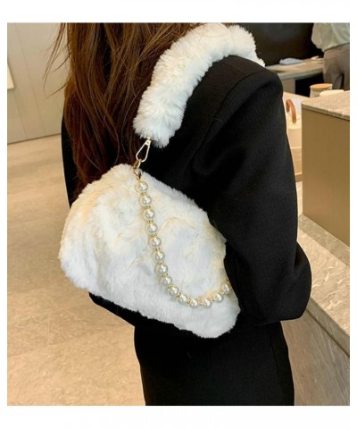 Furry Shoulder Crossbody Bag for Women Fuzzy Faux Fur Hobo Tote Handbag Plush Handbag Pearl Chain Armpit Purse Chain Khaki $1...