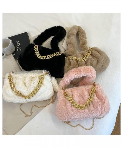 Furry Shoulder Crossbody Bag for Women Fuzzy Faux Fur Hobo Tote Handbag Plush Handbag Pearl Chain Armpit Purse Chain Khaki $1...