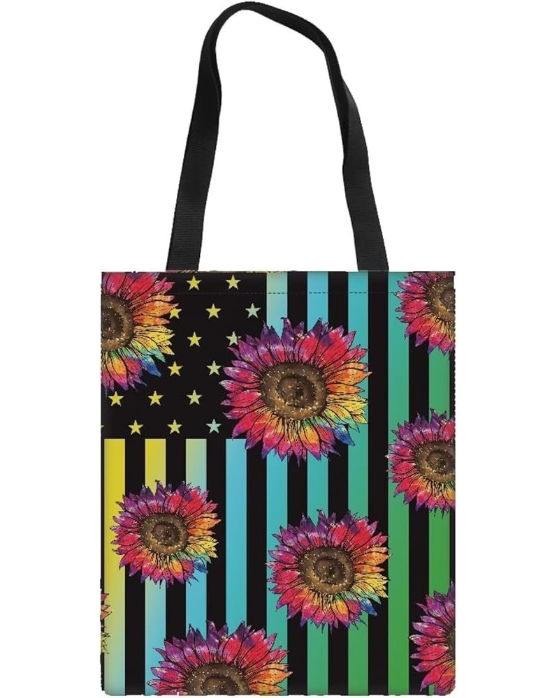 Women's Canvas Shoulder Handbag Cute Animal Dog Printed Tote Bag American Flag Sunflower $13.19 Handbags