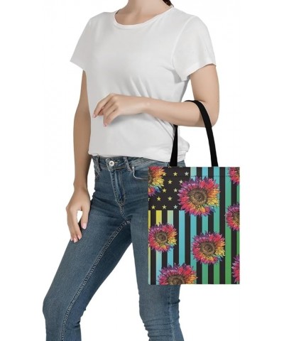 Women's Canvas Shoulder Handbag Cute Animal Dog Printed Tote Bag American Flag Sunflower $13.19 Handbags