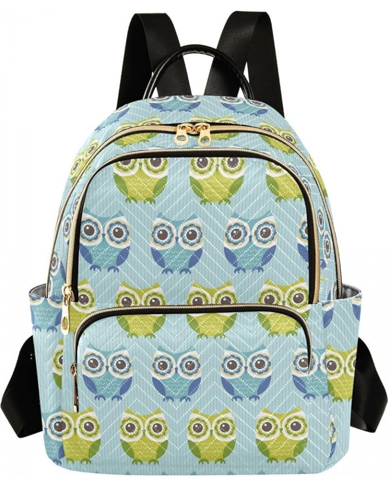 Mini Backpack for Women, Cute Blue and Green Owls for Kids Travel Backpack Purse for Ladies, Small Bookbag Daypack Shoulder B...