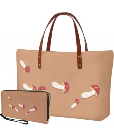 Women Handbags and Purse Set Fashion Large Capacity Zippered Shoulder Bags matching Wallet for Ladies Novelty Mushroom $20.09...