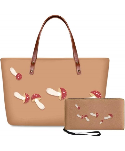 Women Handbags and Purse Set Fashion Large Capacity Zippered Shoulder Bags matching Wallet for Ladies Novelty Mushroom $20.09...