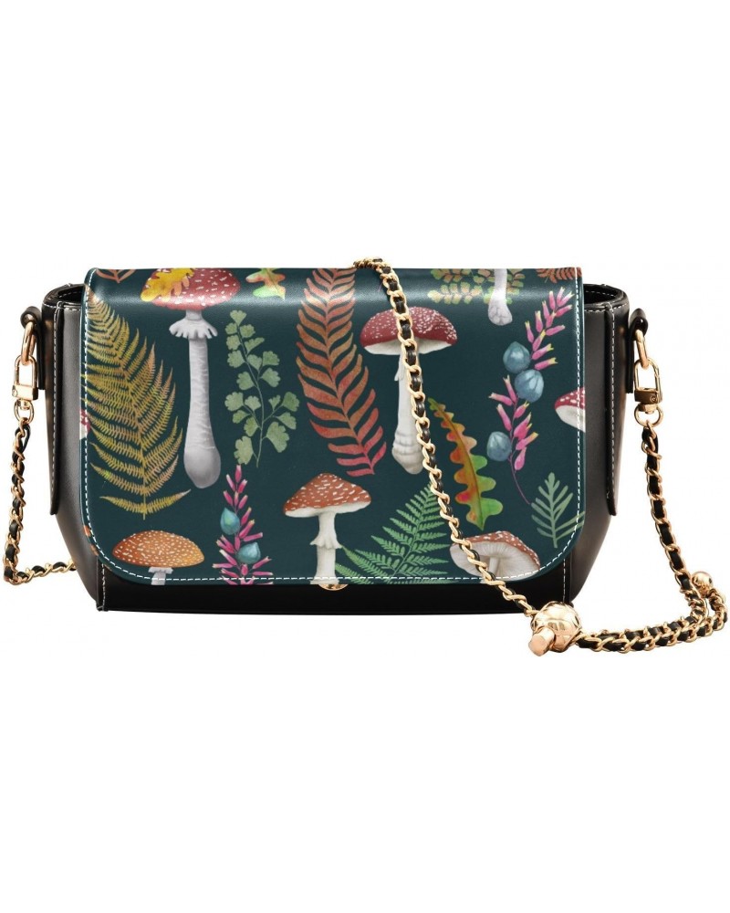 Fern Mushroom Crossbody Bags for Women Retro Cross Body Purse Small PU Leather Shoulder Handbags with Chain Strap $18.19 Cros...