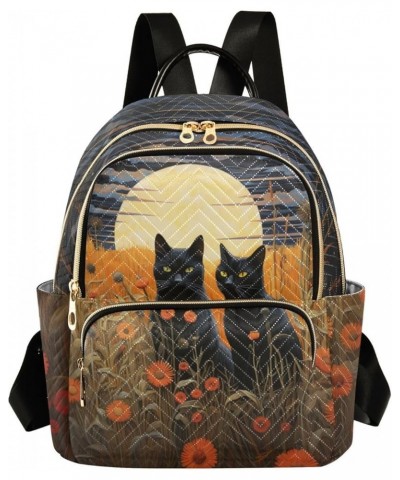 Black Cat under Night Light Fashion Travel Backpack for Women Multi Pockets Lightweight Purse for Women-S Multicolor Small $1...