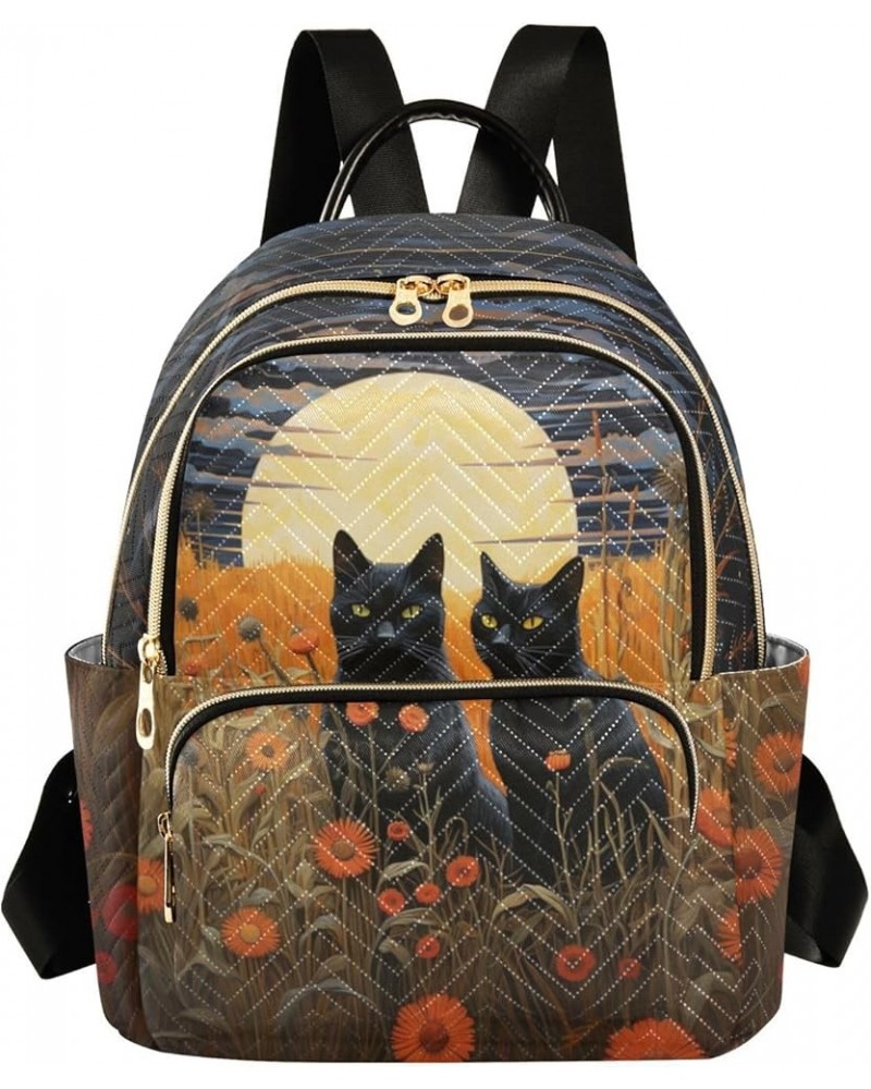 Black Cat under Night Light Fashion Travel Backpack for Women Multi Pockets Lightweight Purse for Women-S Multicolor Small $1...