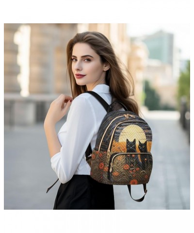 Black Cat under Night Light Fashion Travel Backpack for Women Multi Pockets Lightweight Purse for Women-S Multicolor Small $1...