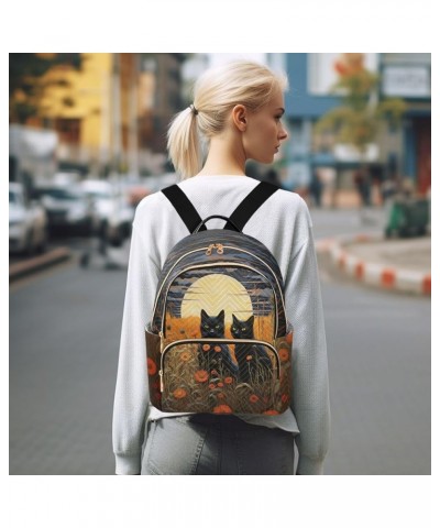 Black Cat under Night Light Fashion Travel Backpack for Women Multi Pockets Lightweight Purse for Women-S Multicolor Small $1...