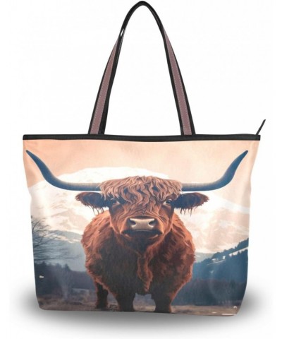 Highland Cow Tote Bag for Women Casual Shoulder Bag Women Hobo Bag Top Handle Handbag for Shopping Travel Work $12.59 Totes