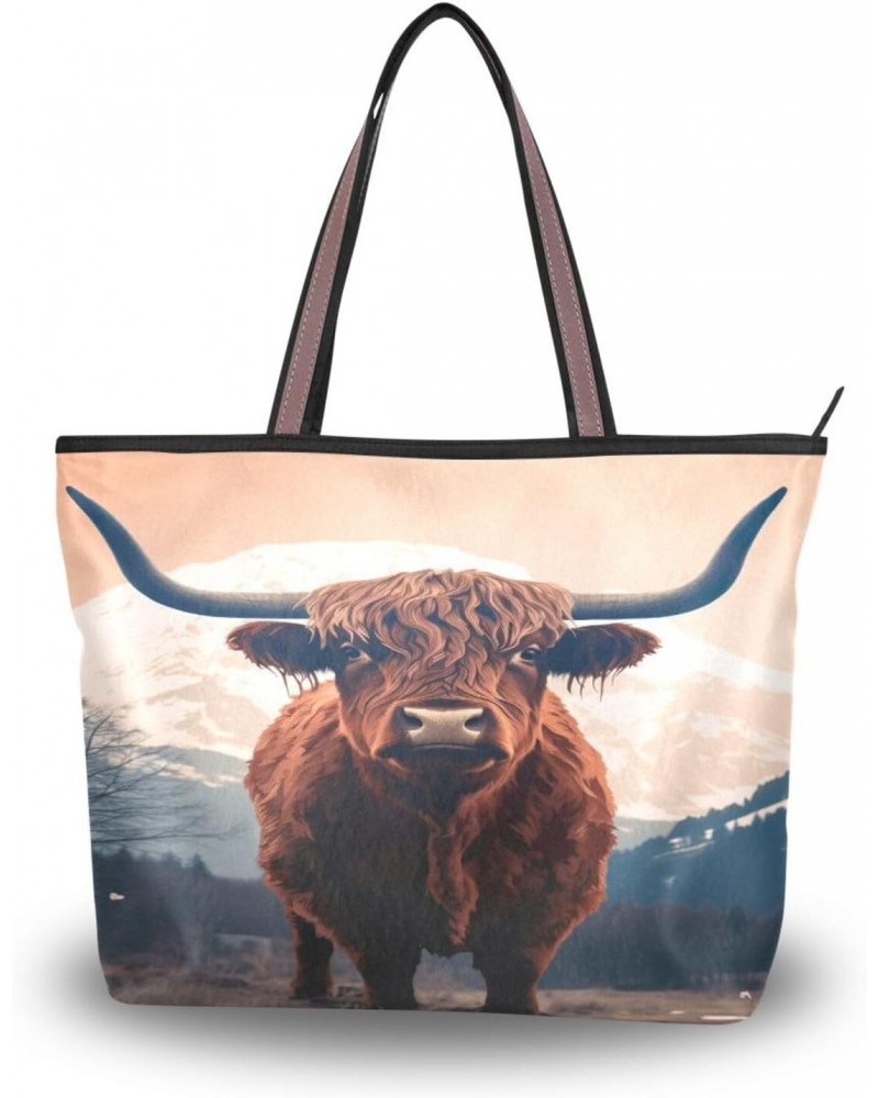 Highland Cow Tote Bag for Women Casual Shoulder Bag Women Hobo Bag Top Handle Handbag for Shopping Travel Work $12.59 Totes