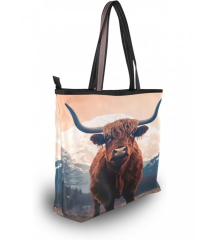 Highland Cow Tote Bag for Women Casual Shoulder Bag Women Hobo Bag Top Handle Handbag for Shopping Travel Work $12.59 Totes