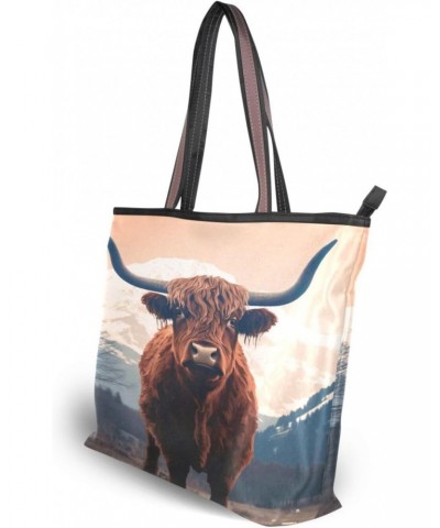 Highland Cow Tote Bag for Women Casual Shoulder Bag Women Hobo Bag Top Handle Handbag for Shopping Travel Work $12.59 Totes