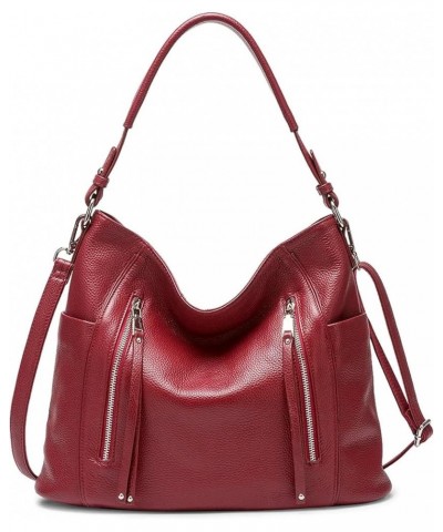 Women Genuine Leather Shoulder Bag Tote Crossbody Hobo Zipper Pocket Female Handbag Wine Red $47.61 Totes