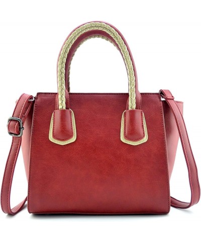 Brief Reversible Two Tone PU Leather Braided Top Handle Satchel Women Cross Body Handbag Purse Wine Red $10.75 Crossbody Bags