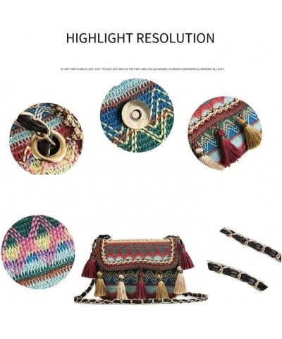 Women Ethnic Bohemian Braid Crossbody Bag with Tassel Fringed Flap Megnet Opening Shoulder Bag Chain Strap Handbag Red $13.49...