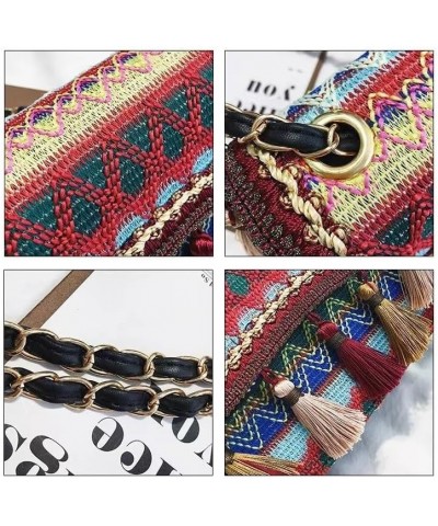 Women Ethnic Bohemian Braid Crossbody Bag with Tassel Fringed Flap Megnet Opening Shoulder Bag Chain Strap Handbag Red $13.49...