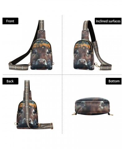 Women's Sling Bag Cow Sunflower Print with Adjustable Strap Zipper Closure, PU Leather Water Resistant Crossbody Bag Purse Ch...