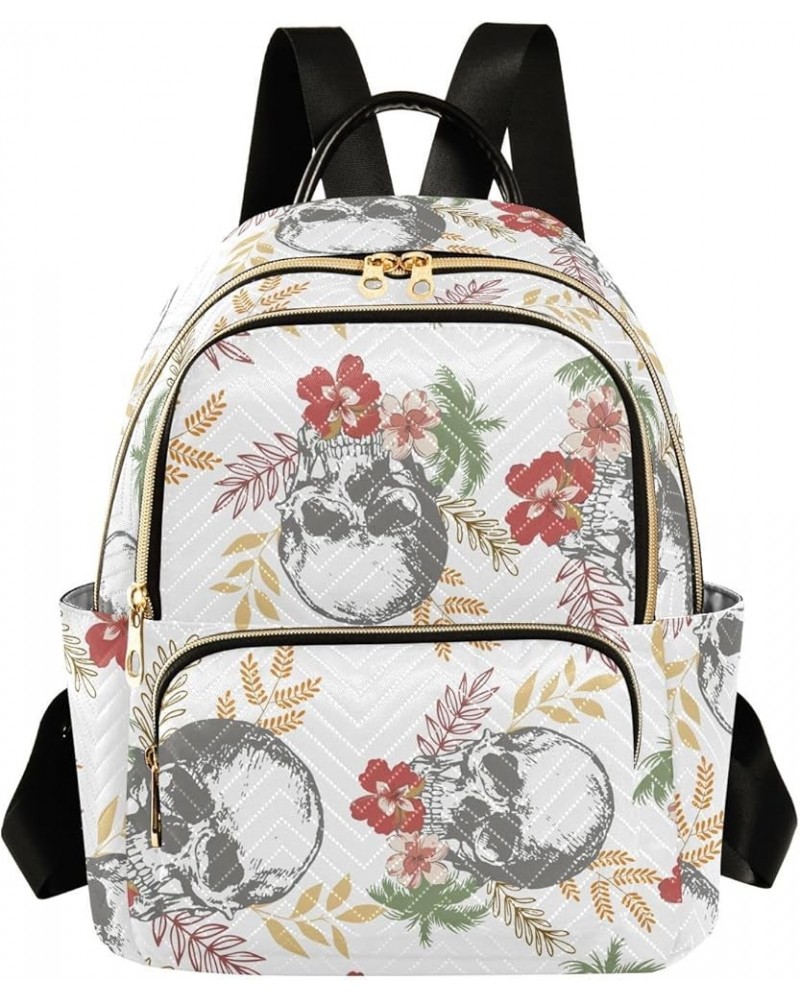 Flower with Leave and Branches Skull Casual Fashion Polyester Travel Rucksack Shoulder Bag Color Small $19.23 Backpacks