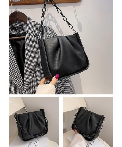 Women Shoulder Bag Chain Underarm Bags Pleated Small Handbag Purse Satchel Black $15.39 Satchels