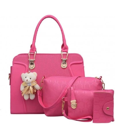 4Pcs Women's Pu Portable Bear Pendant One-shoulder Diagonal Bag Delicate Lady Purse Rose Red $44.61 Shoulder Bags