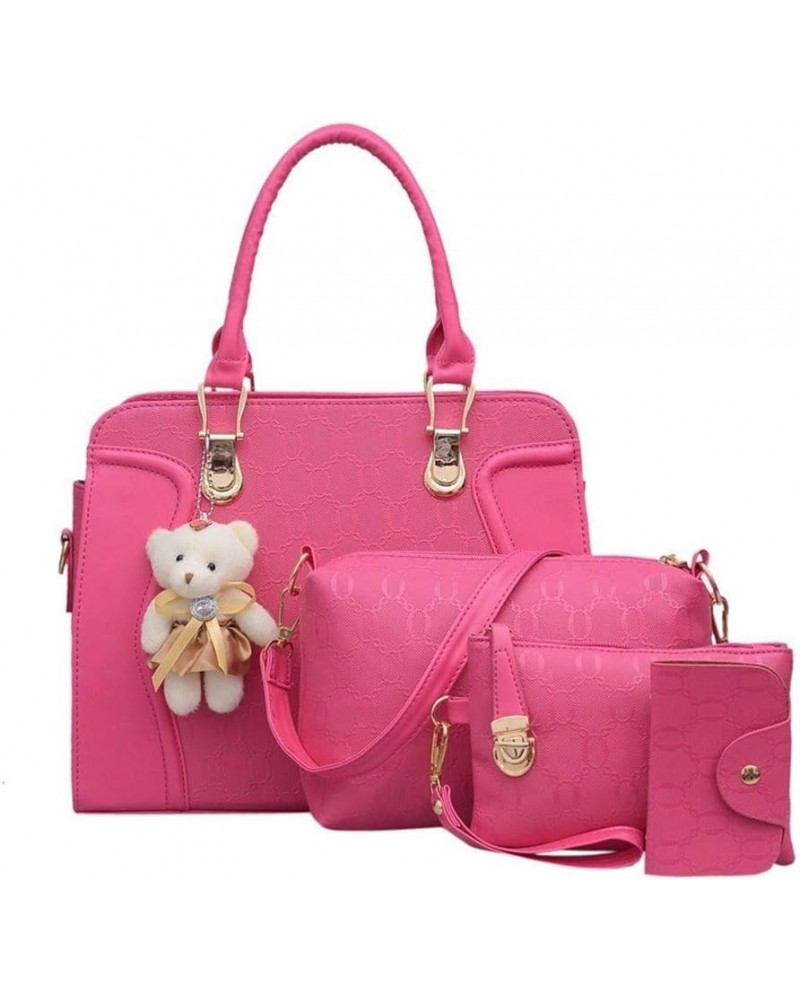 4Pcs Women's Pu Portable Bear Pendant One-shoulder Diagonal Bag Delicate Lady Purse Rose Red $44.61 Shoulder Bags