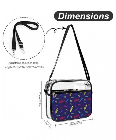 Colorful Surfing Board Pattern Clear Crossbody Shoulder Purse Bag for Men Women, Stadium Clear Messenger Bag Style $13.99 Cro...