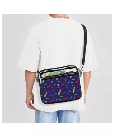 Colorful Surfing Board Pattern Clear Crossbody Shoulder Purse Bag for Men Women, Stadium Clear Messenger Bag Style $13.99 Cro...