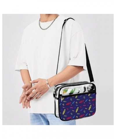 Colorful Surfing Board Pattern Clear Crossbody Shoulder Purse Bag for Men Women, Stadium Clear Messenger Bag Style $13.99 Cro...