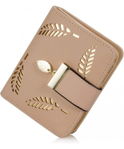 Women's Soft Leather Cut-Out Leaf Short Bifold Wallet Coin Purse (Apricot) $11.06 Wallets