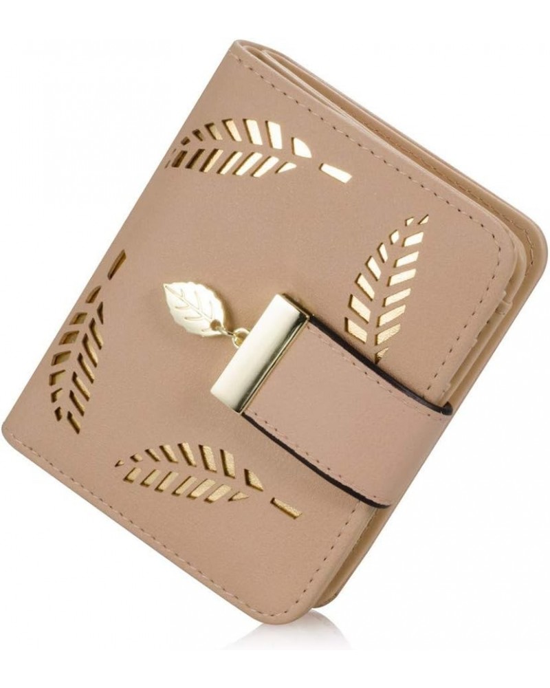 Women's Soft Leather Cut-Out Leaf Short Bifold Wallet Coin Purse (Apricot) $11.06 Wallets