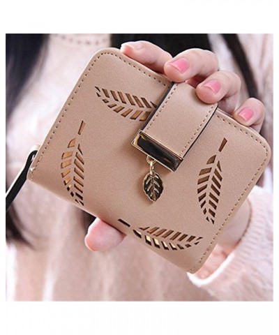 Women's Soft Leather Cut-Out Leaf Short Bifold Wallet Coin Purse (Apricot) $11.06 Wallets