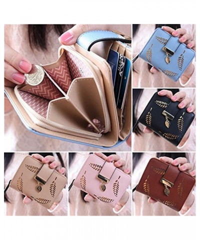 Women's Soft Leather Cut-Out Leaf Short Bifold Wallet Coin Purse (Apricot) $11.06 Wallets